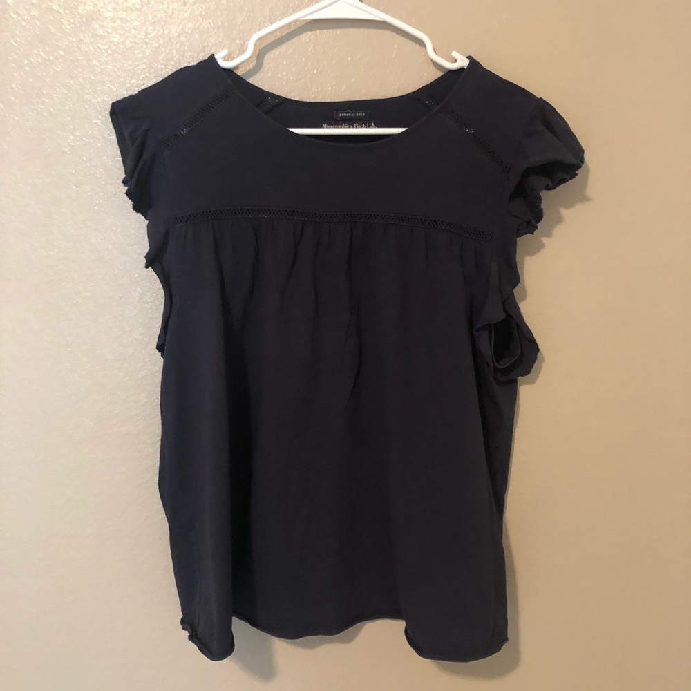 Abercrombie and Fitch Navy Ruffle Sleeve Blouse